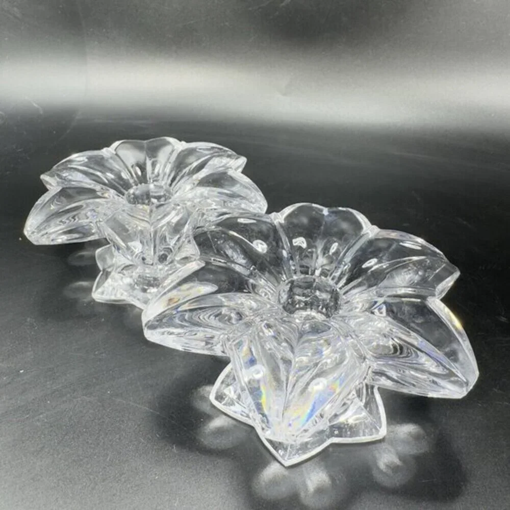 MIKASA Clear Crystal Glass Candle Stick Holder Set 2 Flower Shaped Candle Holder